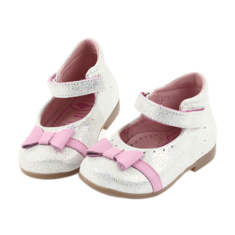 Zapato infantil bailarinas con velcro Ren But 1493 DISKO blanco gris rosado 4