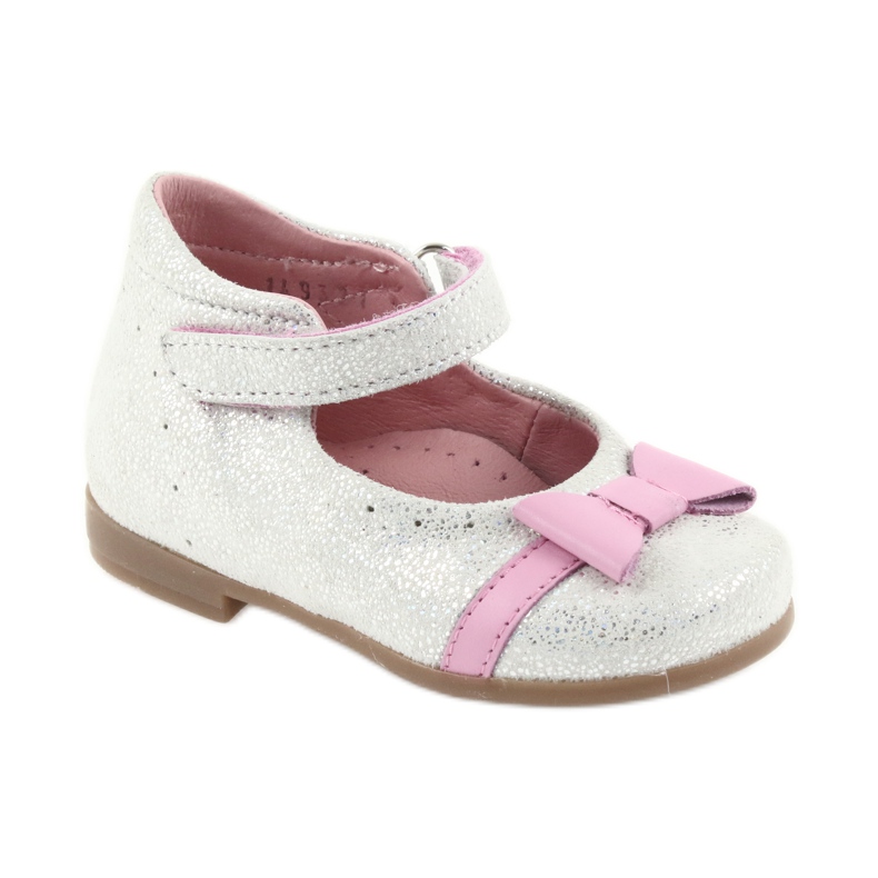 Zapato infantil bailarinas con velcro Ren But 1493 DISKO blanco gris rosa 1