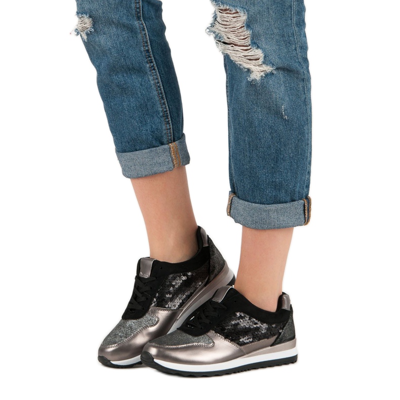 Zapatos deportivos con lentejuelas negro gris amarillo 2