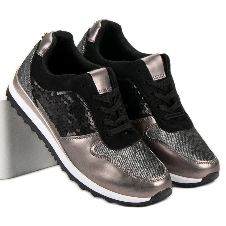 Zapatos deportivos con lentejuelas negro gris amarillo 1