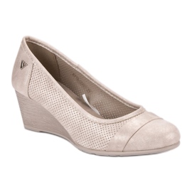 Zapatos de salón con purpurina en la cuña VINCEZA marrón 4