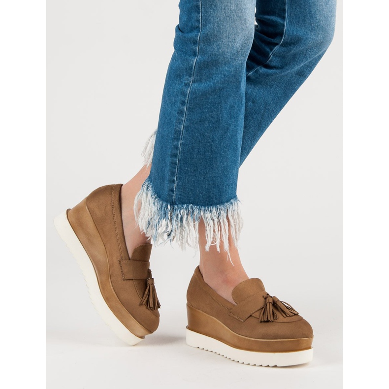 Corina Mocasines con cuña camel marrón 2