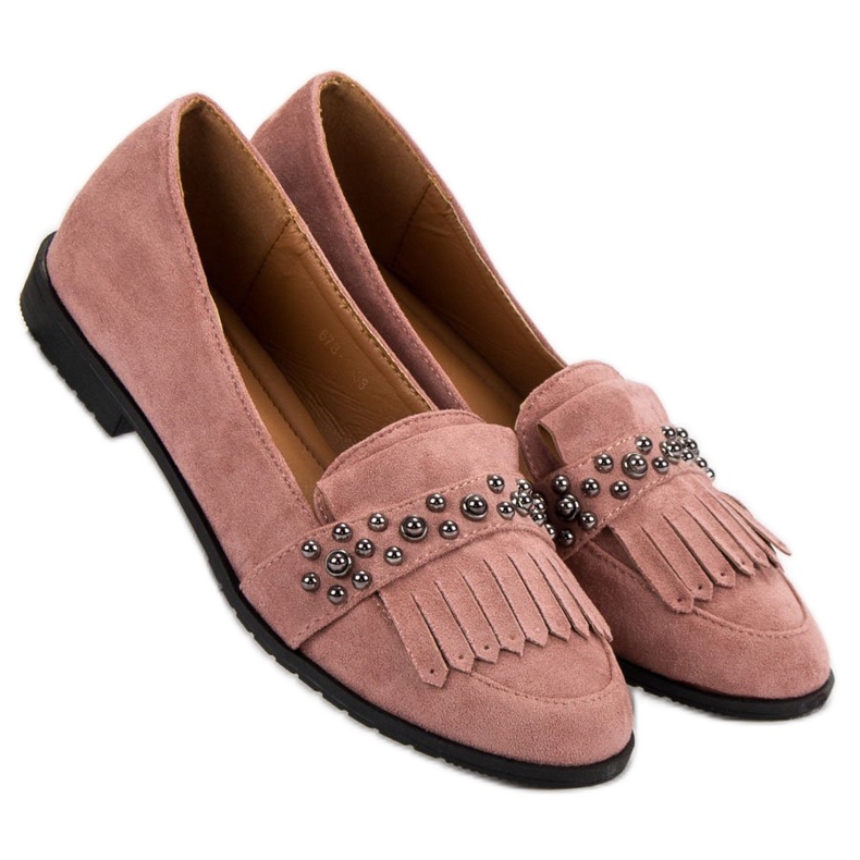 Laura Mode Mocasines en polvo con pedrería rosa 1