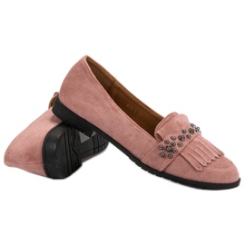 Laura Mode Mocasines en polvo con pedrería rosado 6