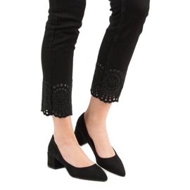 Diamantique Zapatos de tacón de ante en tacón plano negro 1