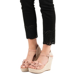 Top Shoes Sandalias en polvo con flores rosa 1