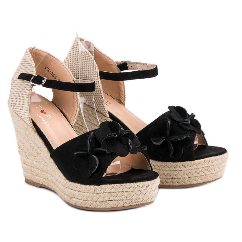 Top Shoes Sandalias negras con flores negro 1