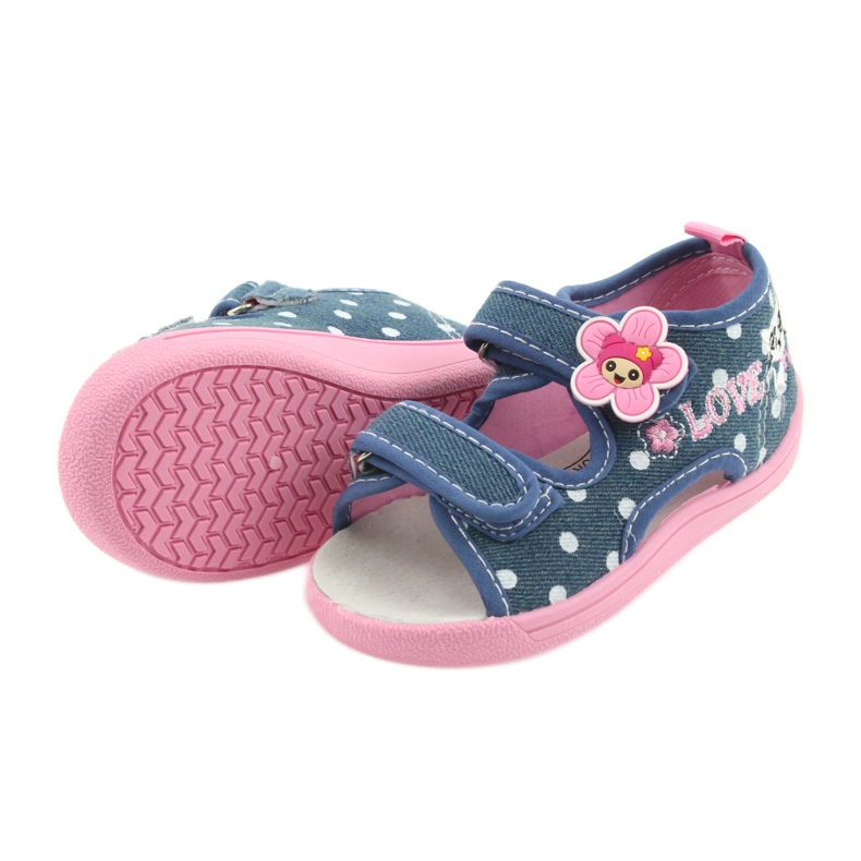 American Club Zapatos para niños zapatillas sandalias jeans gatito americano 39/19 blanco azul rosa 4