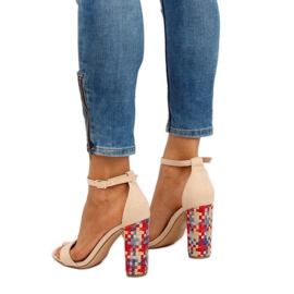 Sandalias de tacón beige 708-24 Beige marrón multicolor 4