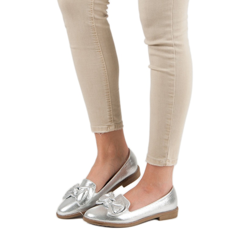 Forever Folie Bailarina plateada con lazo gris 2