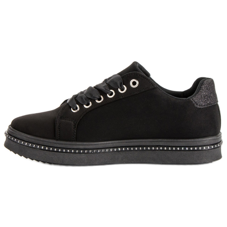 Zapatillas de ante con pedrería negro 1