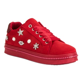 Zapatillas de ante con pedrería rojo 3