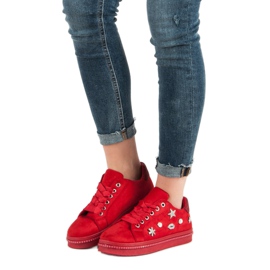 Zapatillas de ante con pedrería rojo 2