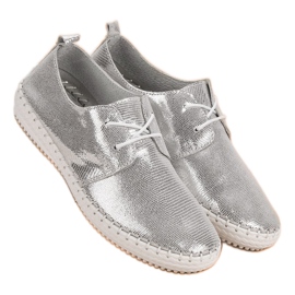 Filippo Zapatos de cuero plateados gris 5