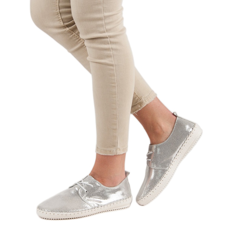 Filippo Zapatos de cuero plateados gris 1