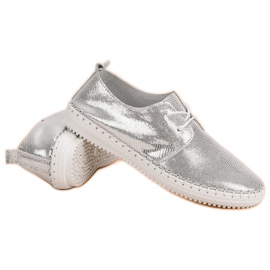 Filippo Zapatos de cuero plateados gris 4
