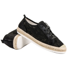 Queentina Alpargatas negras con cordones negro 6