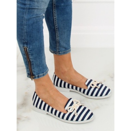 Zapatos sin cordones con rayas blancas y azul marino H8-105 DK.BLUE blanco 3