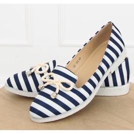 Zapatos sin cordones con rayas blancas y azul marino H8-105 DK.BLUE blanco 4