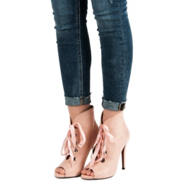 Bestelle Botas de punta abierta atadas rosa 1
