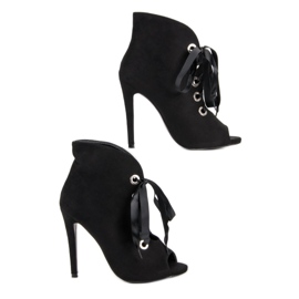 Bestelle Botas de punta abierta atadas negro 6
