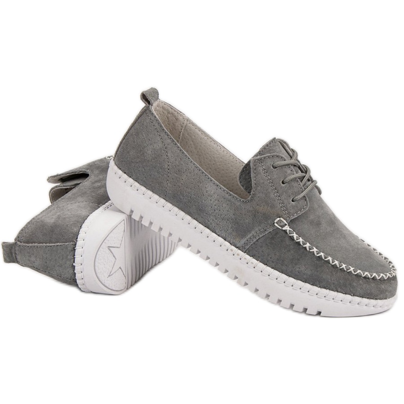 Filippo Mocasines de piel con cordones gris 2