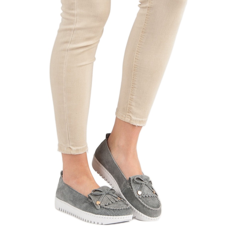 Filippo Mocasines de cuero de moda gris 1