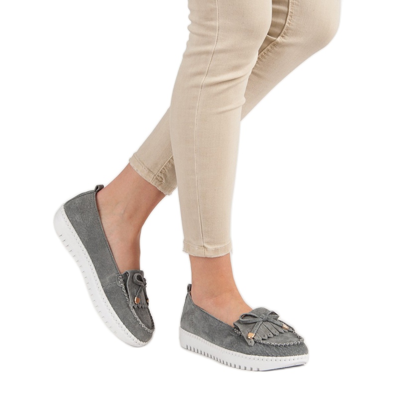 Filippo Mocasines de cuero de moda gris 2