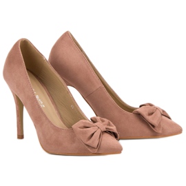 Laura Mode Tacones de ante con lazo rosado 2