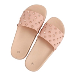 Pink CK67P Pantuflas rosas con piedras 2