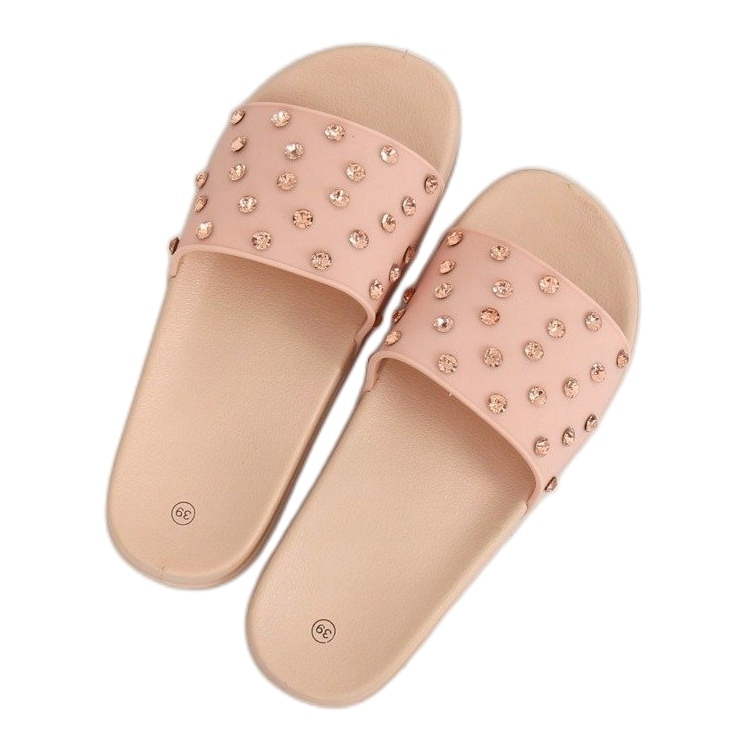 Pink CK67P Pantuflas rosas con piedras 2