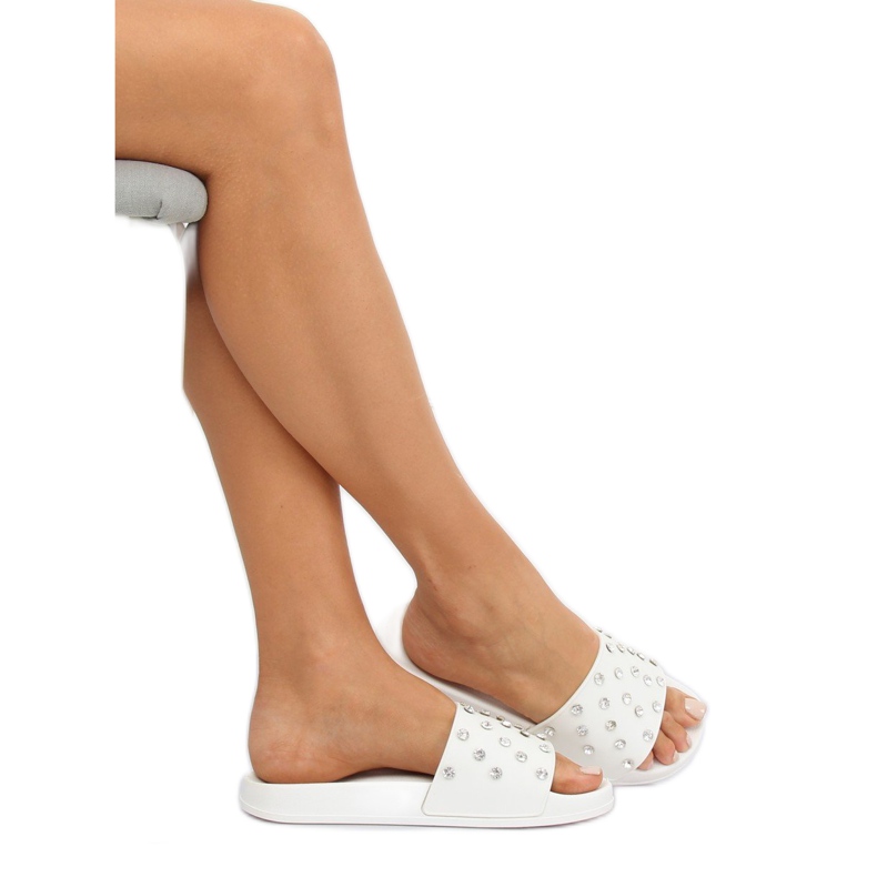 Blanco CK67P Zapatillas blancas con piedras 1