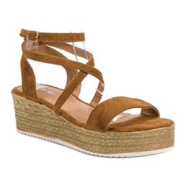 Ch. Creation Sandalias de cuña camel marrón 3