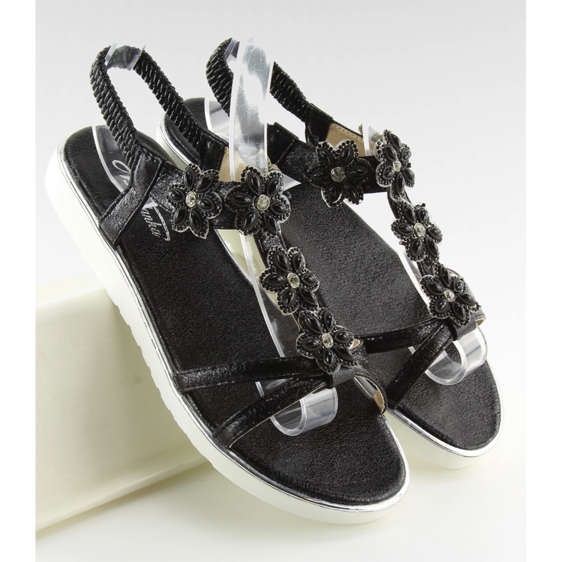 Sandalias cómodas con flores negras 127-58 Negro II-GAT 1