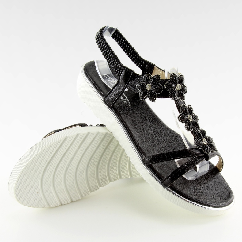 Sandalias cómodas con flores negras 127-58 Negro II-GAT 2