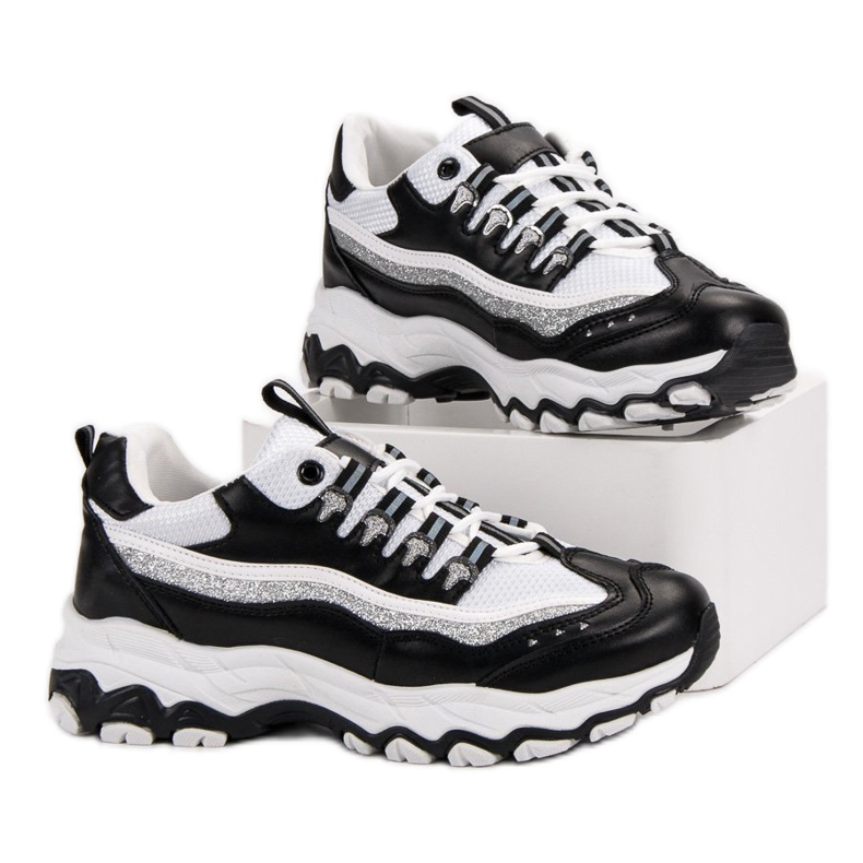 Zapatillas con purpurina blanco negro 2