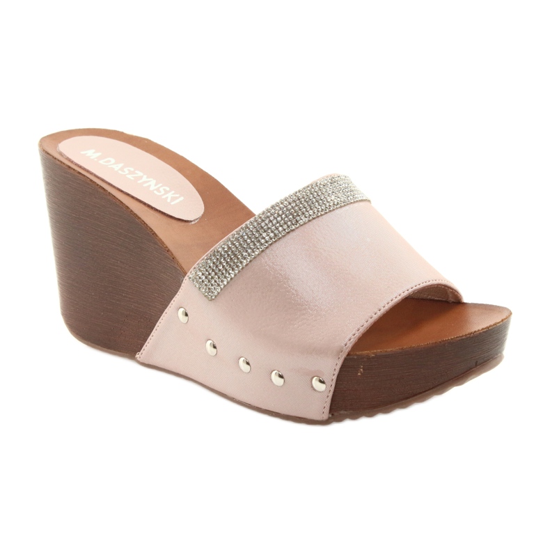 M.Daszyński Pantuflas de cuña Daszyński AM43 con circonita rosado 1