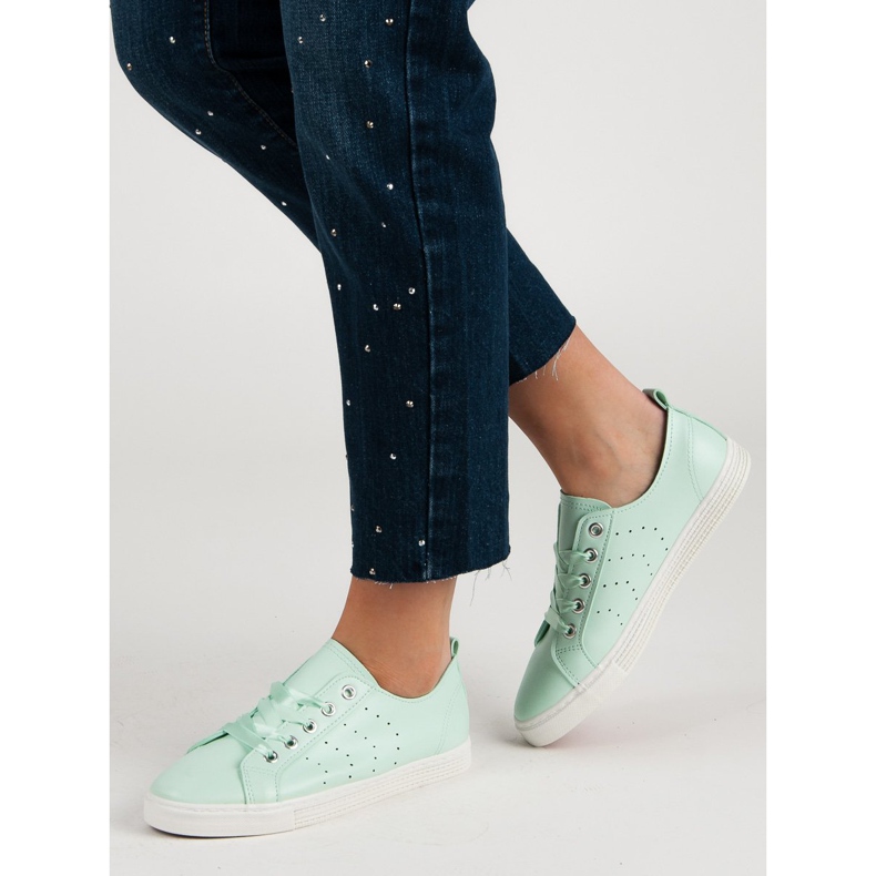 Kylie Zapatillas de menta atadas con una cinta verde 1