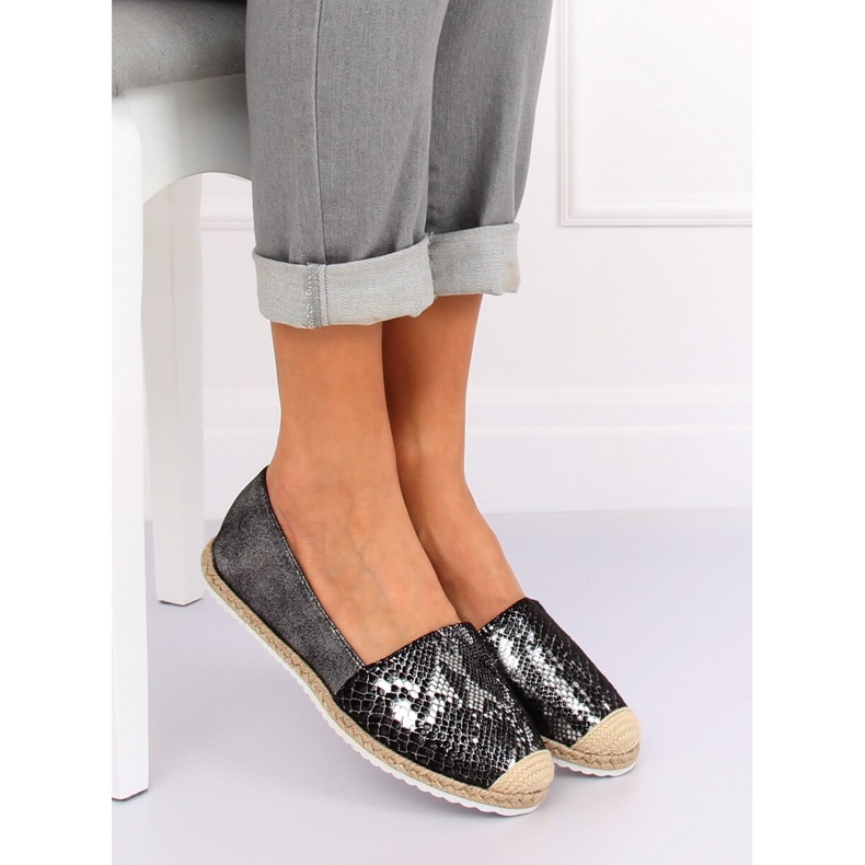 Alpargatas negras de piel de serpiente 68-64 Negro 1 Alpargatas negras de piel de serpiente 68-64 Negro 1