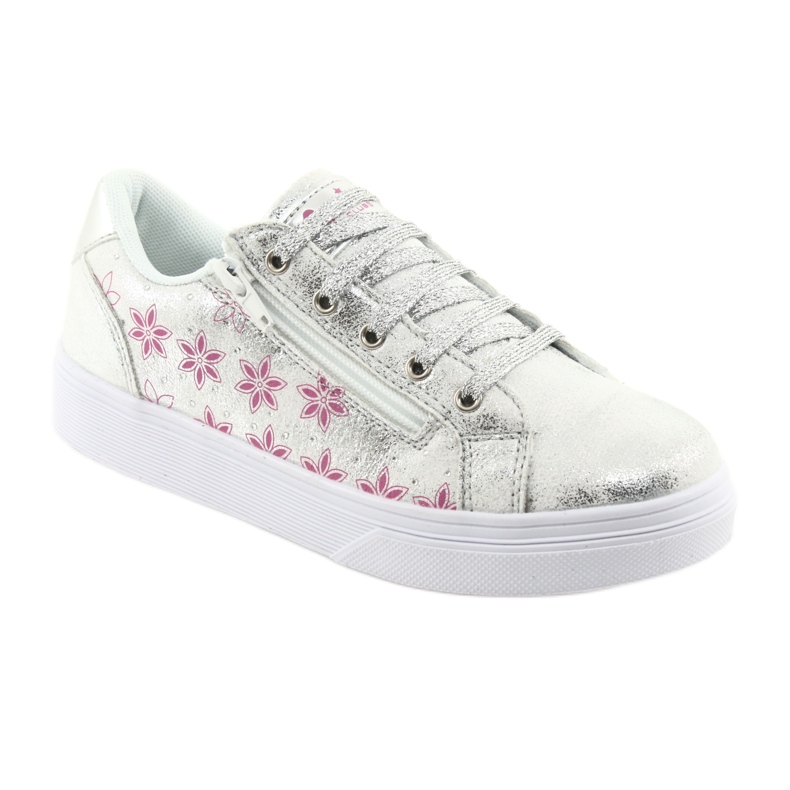 Slider plateado deportivo American Club ES13 para niña blanco gris rosa 1
