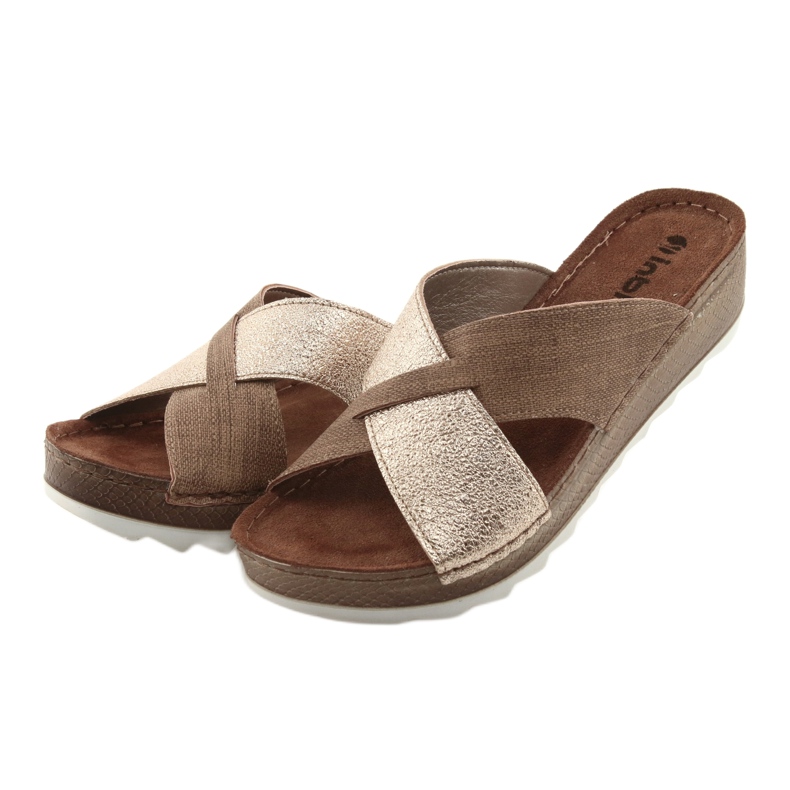 Pantuflas KOMFORT INBLU GX006 marrón / dorado beige 3