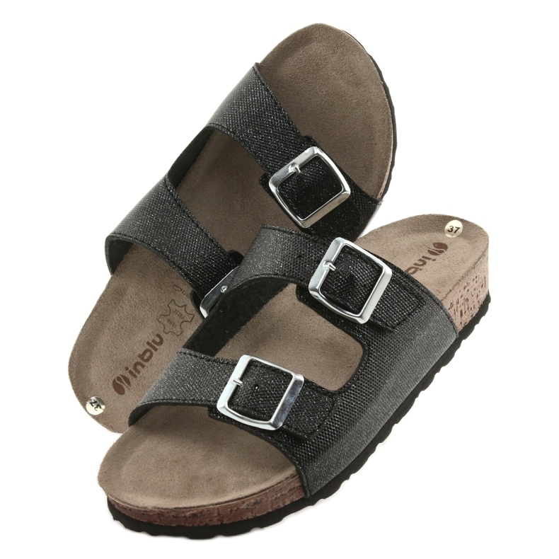 Black Pantuflas de mujer Inblu NM013 negras con partículas plateadas negro 5