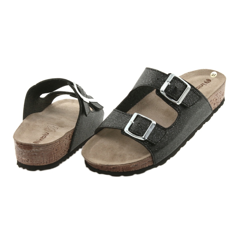Black Pantuflas de mujer Inblu NM013 negras con partículas plateadas negro 4