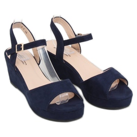 Sandalias en un tacón de cuña baja azul K-7 DK.BLUE azul marino 1