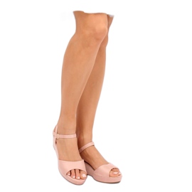 Sandalias rosa con tacón de cuña baja rosa K-7 Rosa rosado 3