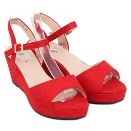 Sandalias rojas con tacón de cuña baja K-7 Rojo 1 Sandalias rojas con tacón de cuña baja K-7 Rojo 1