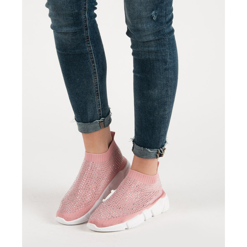 Calzado deportivo textil con cristales rosado 1