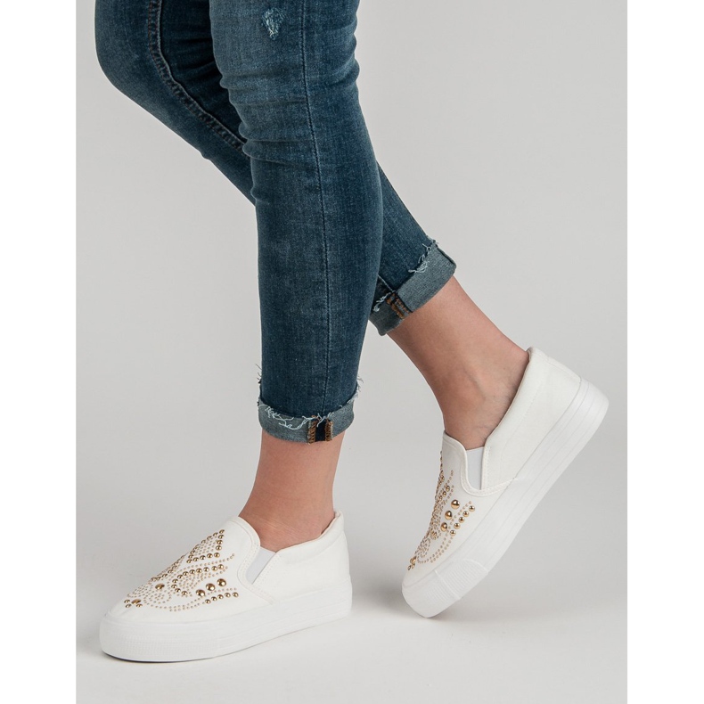 J. Star Slipons blancos con diamantes de imitación 2