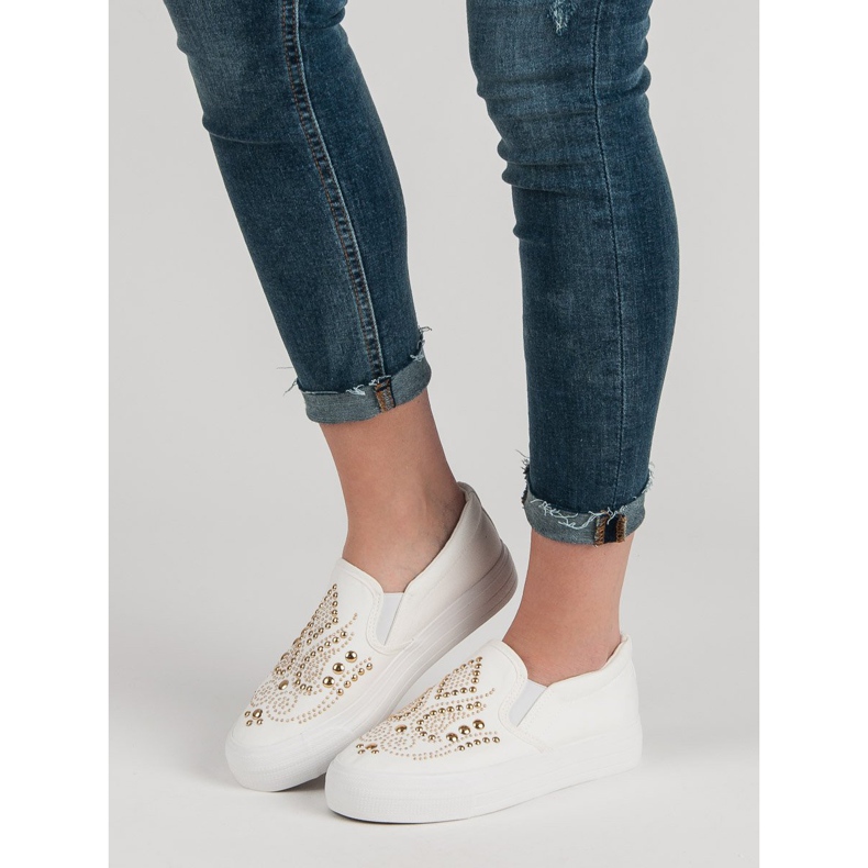 J. Star Slipons blancos con diamantes de imitación 1