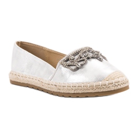 Ideal Shoes Alpargatas Plateadas Con Adornos gris 5